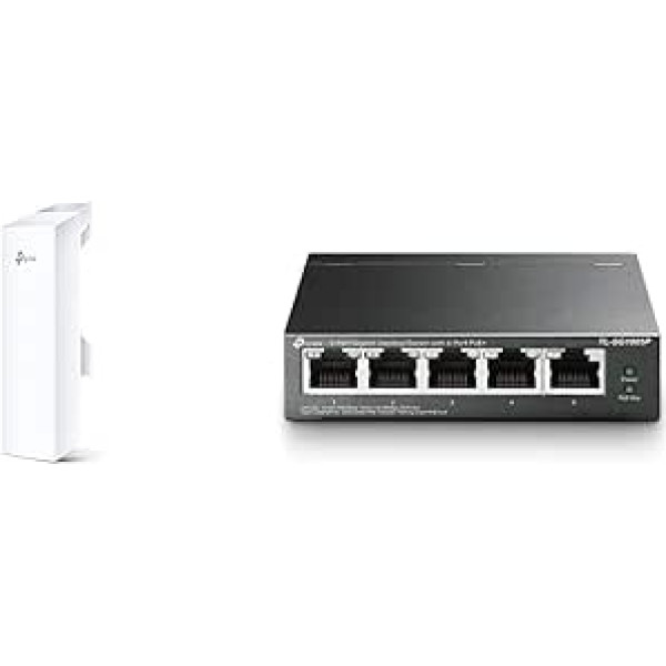 TP-Link Pharos Series CPE510 Outdoor WLAN Access Point White & TL-SG1005P 5-Port Gigabit PoE Switch with 4 PoE+ Ports (65 W, Shielded RJ-45 Ports, IEEE-802.3af/at, Plug & Play Installation), Black