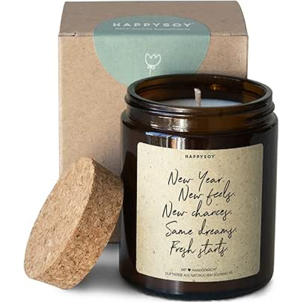 Gift for New Year's Eve 2022 Scented Candle in Glass with Saying Made of Soy - Naturally Handmade - Sustainable Personal Gift Idea Party Decoration - Souvenir, Happy New Year