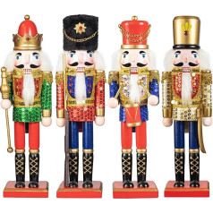 KI Store 4 x 30 cm Christmas Nutcracker Large Wooden Nutcracker Figure Christmas Decoration (Shiny)
