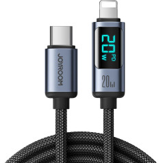 Kabelis iPhone ar LED displeju Lightning - USB-C 2.4A 1.2m melns