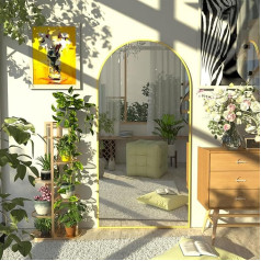FANYUSHOW Standing Mirror with Curved Top, 165 x 60 cm, Large Arched Mirror with Durable Glass, Full Length Wall Mounted Mirror, Leaning or Freely Placed with Bracket, Gold