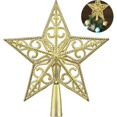 Weihnachtsbaumspitze mit Halter, goldener Stern für die Spitze des Baumes, Vintage-dekoratives Ornament für Zuhause, Urlaub, Party