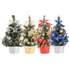 Mini Christmas Tree, Pack of 4, Small Christmas Trees, 12 Inch Christmas Tree with Pine Cones, Baubles and Bow for Christmas Holidays, Table Decoration, Home Decor