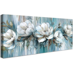 With Frame Canvas Pictures Blue White Peonies Flowers Picture on Canvas Painting Poster Art Prints Green Leaves Picture Wall Pictures Home Restaurant Living Room Bedroom Wall Decoration 50 x 120 cm