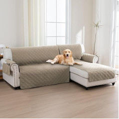 H.Versailtex 100% Waterproof Sectional Sofa Slipcovers 2 Piece Corner Sofa Cover Sectional Couch Cover L Shape Seat Width 247cm (Right Chaise Lounge Cover + 3 Seater Sofa Cover Taupe)