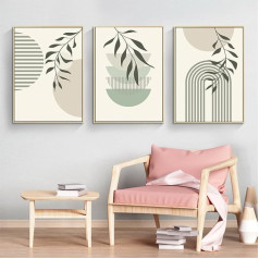 KXHHYB Modern Geometric Line Picture, Aesthetic Green Plant Pictures, Modern Wall Pictures, Living Room, Bedroom Wall Decoration Art without Frame (B, 50 x 70 cm x 3)