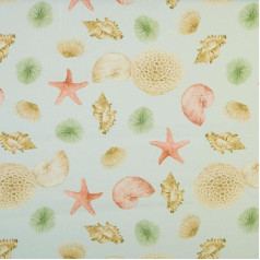 Kt KILOtela - Digitally Printed Half Panama Organic Cotton Canvas Fabric Decoration Blackboard Cushion Tablecloths 100cm Long x 280cm Wide Snails Starfish Green - 1 Metre
