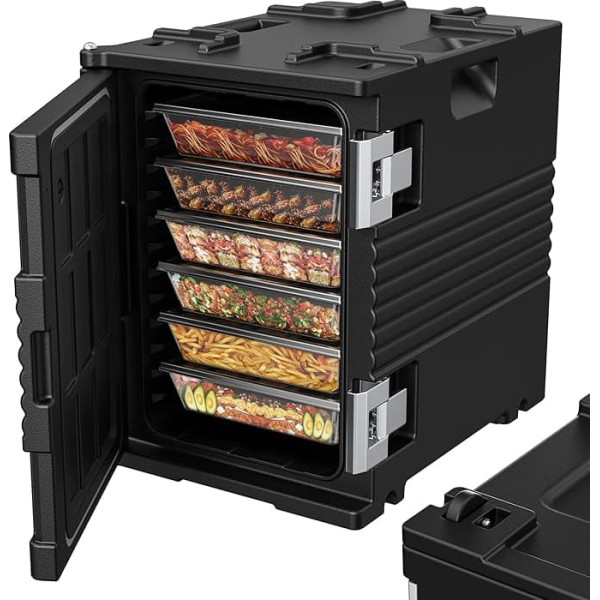 90 Litre Insulated Thermal Box Made of LLDPE with Wheels, Handles, Stainless Steel Latch 304, Stackable Thermal Boxes for Food, Commercial Warming Box for up to 6 GN Containers (Not), Insulated Box