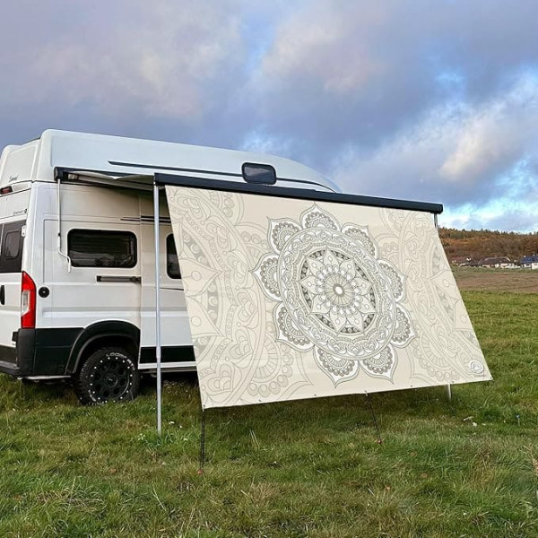Textile Sun Sail Mandala Beige | Height 200 cm | High-Quality Photo Print Including Piping Attachment | Awning Front Wall - Length / Piping: 250 cm / 5 mm