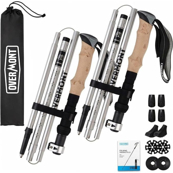 Overmont 7075 Carbon Hiking Poles, Aluminium, Ultralight, Foldable, Adjustable, 105-125 cm, Trekking Poles, Nordic Walking Poles, 1 Pair with All Terrain Accessories