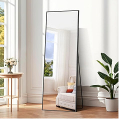 COFENY Full Body Mirror, 147 × 44 cm Standing Mirror with Aluminium Frame, Large Mirror for Standing, Leaning or Hanging, Mirror Full Body for Bedroom, Living Room, Black