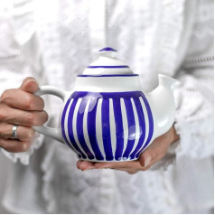 City to Cottage® - Teapot Coffee Pot for 2 Cups | Blue/White Stripes | Handmade | Teapot Ceramic Tableware | 750 ml