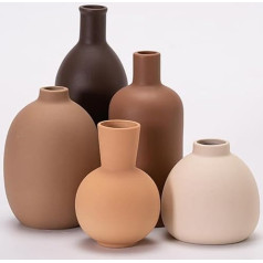 Ceramic Vase Set with 5 Pieces, Modern Ceramic Vases, Nordic Style, Home Accessories for Pampas Grass, Dried Fresh Flowers, Boho Living Room Decoration, Table, Coffee Table, Bookshelf (Coffee Mix Set