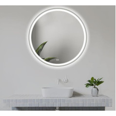 LED Bathroom Mirror Round 60 cm - Bathroom Mirror with Lighting, Anti-Fog, Touch Switch, Wall Mirror with Light & Metal Frame