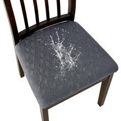 Stretch 2024 Jacquard Dining Chair Seat Covers Removable Washable Anti-Dust Dining Chair Seat Cushion Slipcovers with Buckle, Dark Grey, Set of 6