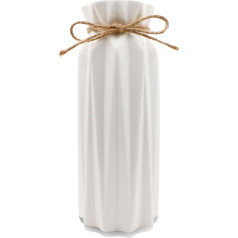 White Vase, 21.5 cm High Glaze, Modern Ceramic Flower Vase with Jute Cord, Decorative Vases for Pampas Grass, Flowers, Dried Flowers, Boho Vase for Home, Living Room, Dining Table, Office Decor