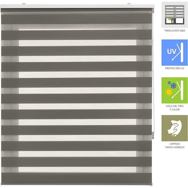 Elegant Night and Day Roller Blind Size 140 x 250 cm Easy Installation Fabric Size 137 x 245 cm Anthracite