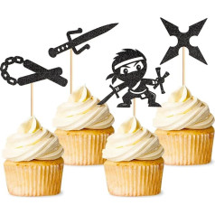 24 Pieces Ninja Cupcake Toppers Ninja Warrior Cake Picks for Children Ninja Theme Birthday Party Decorations Baby Shower Cake Decorations