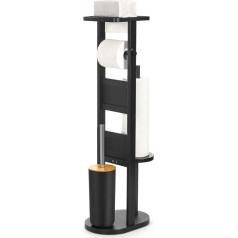 Yorbay Bamboo Toilet Brush Holder with Toilet Roll Holder and Toilet Brush Holder / Smartphone Shelf / Toilet Brush Holder (Black)