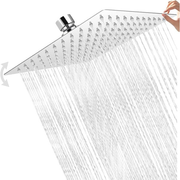 Shower Head, Rain Shower, 12 Inches (30 x 30 cm), Stainless Steel, Brushed Chrome, Self-Cleaning Rain Shower Head Square, Rain Shower (Square)