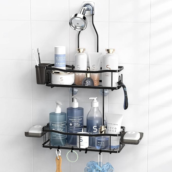 Hanging Shower Caddy Bathroom Organizer: Rustproof Shower Shelf Over Shower Head - No Drilling Inside Bathtub, Shower Shelf, Shelves Over Shower Head for Shampoo with Soap Holder