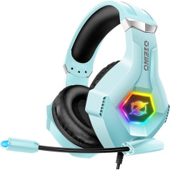 Ozeino Gaming Headset for PS4 PS5 PC Headphones with Microphone Noise Cancelling 3D Surround Sound Comfort Headphones with RGB LED Light Blue