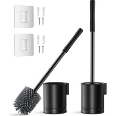 HAMITOR Toilet Brush Silicone Stainless Steel - Toilet Brush Black Wall Mounted - No Drilling Easy Cleaning - Stainless Steel Toilet Brush Durable and Rustproof - with Quick Drying Holder Bathroom