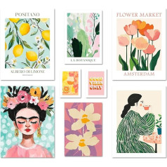 ARTFAVES Poster Set – Abstract Art Gallery – Multi-Piece Wall Decoration Living Room & Bedroom – 8 Modern Wall Pictures Abstract, Pastel, Summer, Spring, Art, Frida Kahlo – Without Picture Frame