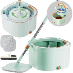 Mop Set with Bucket, Floor Mop 2 Chamber System, 360° Rotating Floor Mop, Floor Mop Set & Mop Bucket, Mop Set with Wring Function and Telescopic Rod, Microfibre Floor Mop for All Floor Types