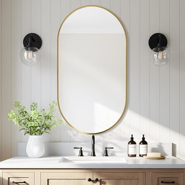 Reflix Wall Mirror 90 x 60 cm Oval Gold Wall Mounted Bathroom Makeup Mirror for Wall Decoration for Bedroom Living Room Entrance
