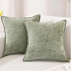 Set of 2 Chenille Cushion Covers, 50 x 50 cm, Soft Modern Decorative Cushion Covers, Cushion Cover with Hidden Zip, Sofa Cushion Cover for Sofa, Bedroom, Living Room, Sage Green