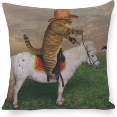 Cushion Covers Funny Cat Tropical Cushion Cover Cowboy on a Horse 18x18 Inch Decorative Cotton Linen Square Cushion Cover for Sofa Couch Car
