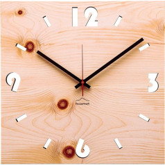CH41-A-1604 Wooden Wall Clock Made of Pine Wood Square Unique Design Silent without Ticking Quality Product Made in South Tyrol