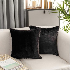 Home Brilliant Set of 2 Plush Cushion Covers, Square, Large, 65 x 65 cm, Faux Fur Cushion Covers, Bench Couch Sofa, 65 x 65 cm, Black