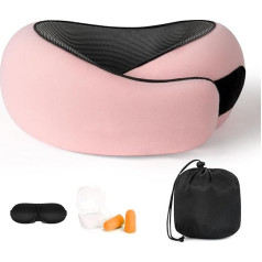 DULCE DOM 360° Memory Foam Travel Pillow for Adults, Adjustable Neck Support for Flight, Train & Car, Includes Carry Bag, Sleeping Mask & Earplugs for Relaxing Travel
