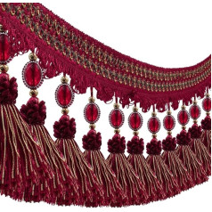 EMDOMO 9 Yards Tassel Fringe Trim with Pompoms for Curtains Beaded Tassels Sewing Tape Upholstery Fabric (Red)