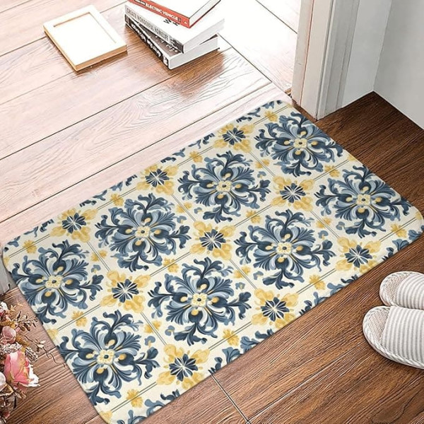 Fußmatte für den Innen- und Außenbereich, Retro-Muster, Q-Druck, Küchenteppich, Matten für Boden, Badematte für Badezimmer, waschbar, dünn, Badezimmerteppich, passend unter die Tür, 40,6 x 61
