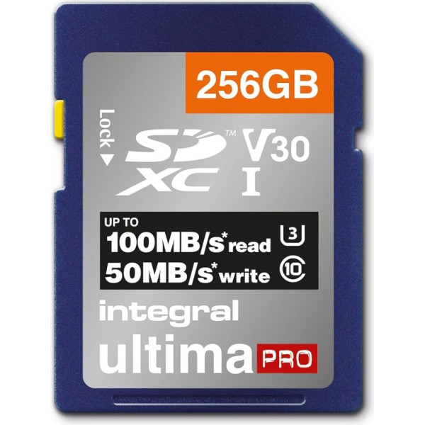 Integral 256GB SD card Premium High Speed memory SDXC Up to 100MB/s V30 UHS-I U3