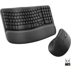 Logitech Wave Keys and Lift Vertical Mouse - Ergonomic Bundle - Wireless Keyboard with Padded Wrist Rest and Vertical Wireless Mouse - Bluetooth, Multi-OS, Windows/Mac - Graphite