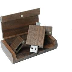 Walnut Wood Box USB C Flash Drive 32 GB 1 Piece, OTG USB C Pen Drive, USB 2.0 and USB C Flash Drive, Type C Memory Stick for USB A + USB C Android Smartphone