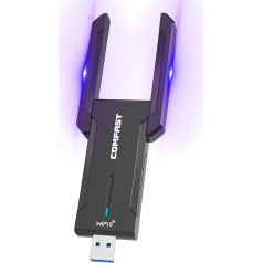 COMFAST WLAN Stick, USB WiFi Adapter 5400Mbit/s WiFi 6 USB 3.0 Tri-Band with Dual Antennas, OFDMA/MU-MIMO, WPA3, Plug & Play without Driver, USB Adapter for Ultra Fast Connection for Windows 10/11