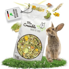 Mr. Crumble Hoppel Mix 1 kg - Rabbit Complete Food - Grain-Free - High Raw Fibre and Herbal Content for Digestion & Tooth Abrasion - 100% Natural Ingredients