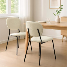 Navaris Boucle Dining Room Chairs Set of 2 - Dining Table Chairs White - Teddy Chair Design - Teddy Fabric Chair Dining Room - Teddy Fur Chair Living Room Bedroom - Dining Chairs - Teddy Chair