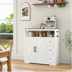 Sideboard Kitchen Cabinet with 3 Drawers and 2 Doors, Storage Cabinet Buffet Cabinet with Doors, Kitchen Chest of Drawers with Worktop for Living Room, Dining Room (‎White, 100 x 40 x 105 cm)