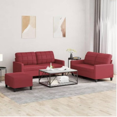 3-TLG. Sofagarnitur mit Kissen Sofa Wohnzimmer Sitzgruppe Wohnzimmer Sofa Set Sofas FüR Wohnzimmer Weinrot Kunstlederer - 3201366