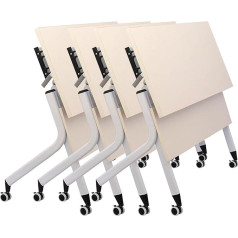 Modern Portable Conference Table with Wooden Table Top and Quiet Wheels, Easy Assembly, Office Computer Desk for Meeting Room, Study Room, Rectangular, Boardroom, 4 Pieces, 160 x 50 x 75 cm
