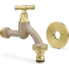 LIVLIG Premium Garden Tap, Outdoor Tap Frost-Proof with Rosette Fitting and Hose Connection, Cold Water Tap Made of Brass, Design Tap Gold with Powder Coating in Sand