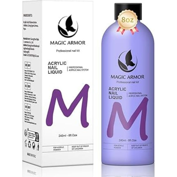 MAGIC ARMOR Acrylic Nail Liquid - 240ml Professional Curing for Acrylic Nails Liquid for Acrylic Nail Extension and Carving, for Home Use and Nail Salon Use