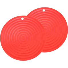 sourcing map Silikon-Untersetzer für heiße Töpfe und Pfannen, 22,9 cm, rund, Mehrzweck-Untersetzer mit Loch zum Aufhängen für Töpfe und heiße Gerichte, Arbeitsplatten, Rot, 2 Stück