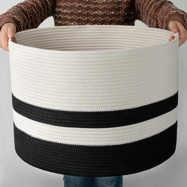 COSYLAND Large Basket Made of Cotton Rope, Basket for Blankets, Laundry Basket Children's Room, Laundry Basket Baby for Children's Room, Boo Basket, Storage Basket Large, Toy Basket, 56 x 56 x 35.5 cm